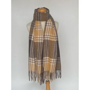 Écharpe enveloppante imprimé carreaux avec franges torsadées