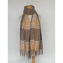 Écharpe enveloppante imprimé carreaux avec franges torsadées