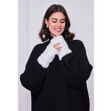 Mitaines en fausse fourrure à écusson "Fashion" décoratif sur le poignet - 3 paires