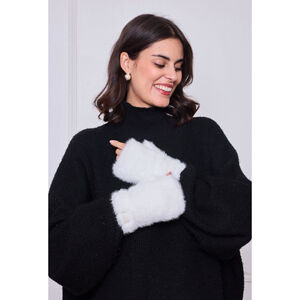 Mitaines en fausse fourrure à écusson "Fashion" décoratif sur le poignet - 3 paires