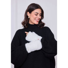 Mitaines en fausse fourrure à écusson "Fashion" décoratif sur le poignet - 3 paires