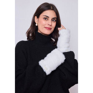 Mitaines en fausse fourrure à écusson "Fashion" décoratif sur le poignet - 12 paires