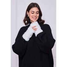 Mitaines en fausse fourrure à écusson "Fashion" décoratif sur le poignet - 12 paires