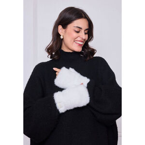 Mitaines en fausse fourrure à écusson "Fashion" décoratif sur le poignet - 12 paires