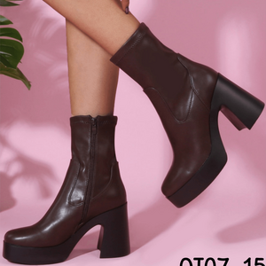 Bottine zippée à talon haut bloc évasé taille 36-41