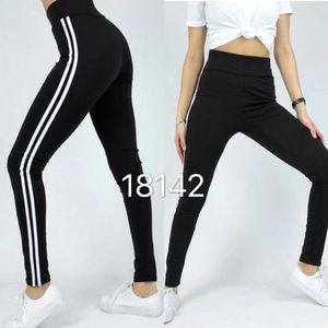 Legging noir, avec fermeture au milieu et bande blanche et kaki - Vinted