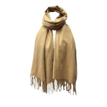 Écharpe laine viscose unie à bords frangés beige