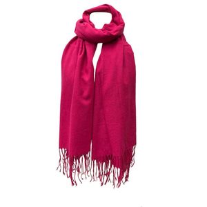 Écharpe laine viscose unie à bords frangés fuchsia