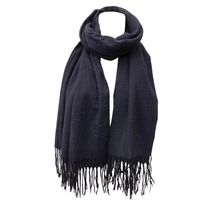 Écharpe laine viscose unie à bords frangés marine