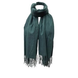 Écharpe laine viscose unie à bords frangés bleu canard