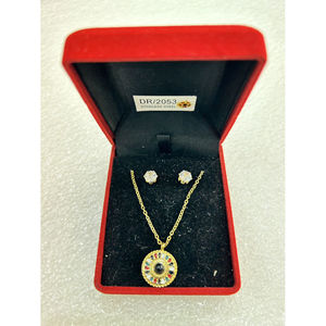 Collier à pendentif disque en cristaux étincelants + boucles d'oreilles puces en Acier inoxydable