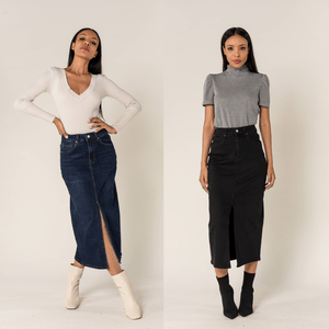 Jupe fendue et sales bas