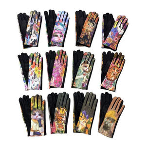 Jolie paire de gants à imprimé fleuri avec chat