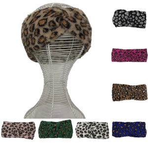 Bandeau d'hiver en fausse fourrure à motif de léopard - 12 pièces