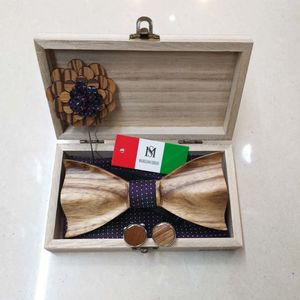 Coffret noeud papillon bois + pochette + broche + boutons de manchette - VIOLET