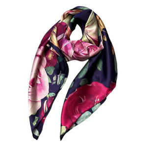 Foulard carré en soie imprimé avec fleurs pour femme