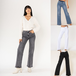 Jean taille haute bas évasé clearance