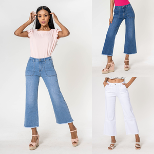 Grossiste de pantalon flare 7/8 à taille haute avec ourlet