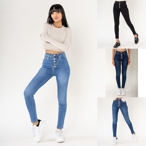 Grossiste de jeans slim coupe haute avec braguette à boutons