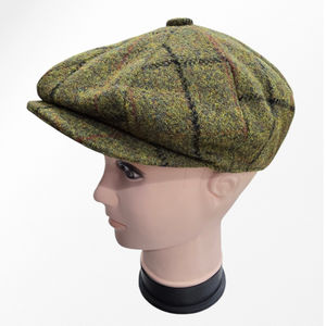 Béret casquette gavroche vert motif carreaux et lignes colorés