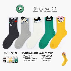 Chaussettes en coton avec motif d'animal amusant pour femme/enfant