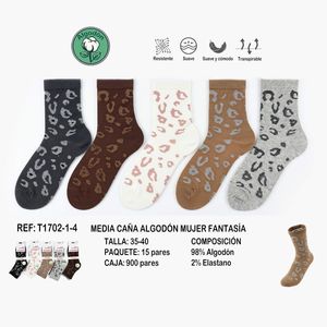 Chaussettes mi-longues en coton à motif léopard pour femme/enfant