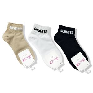 Chaussettes courtes avec un message « BICHETTE » en coton