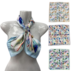 Foulard carré soyeux en soie et viscose à motifs de tulipes - 12 pièces