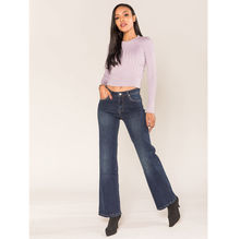 Jean taille haute flare évasé stretch en coton à 5 poches