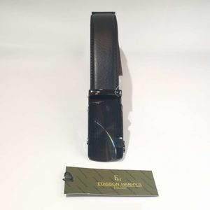 Ceinture en croûte de cuir noir et boucle automatique Edisson Harry’s London