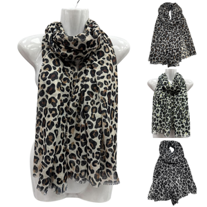 Écharpe douce et légère en viscose et coton à imprimé léopard - 12 pièces