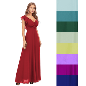 Robe longue à col V avec des manches courtes volantes et une fente