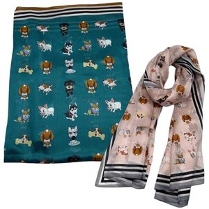 Étole en soie long avec imprimé animalier chiens