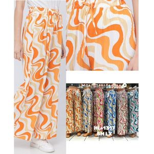 Pantalon plissé avec motif abstrait de formes ondulées et colorées