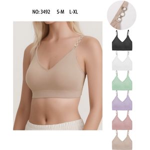 Brassière texture côtelée et bretelles parées d'anneaux en strass