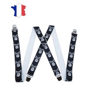 Bretelles élastiques croisées en X avec motif tête de mort