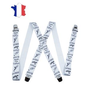Bretelles élastiques croisées en X ornées de motif musical jazz