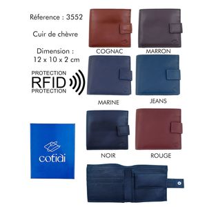 Portefeuille italien en cuir de chèvre à bouton avec une protection anti-RFID