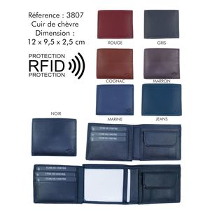 Portefeuille en cuir italien avec bouton et protection anti-RFID