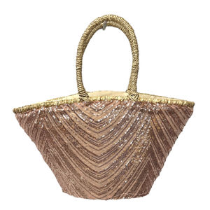 Sac de plage artisanal en paille recouvert de sequins brillants