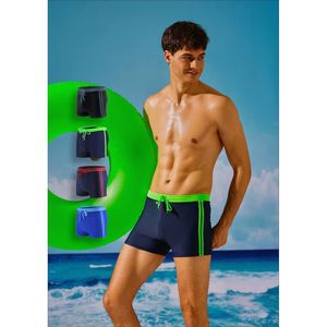 Boxer de bain uni orné de deux rayures latérales contrastées