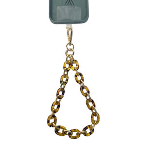 Chaîne bijou pour téléphone en maillons dorés et écaille de tortue