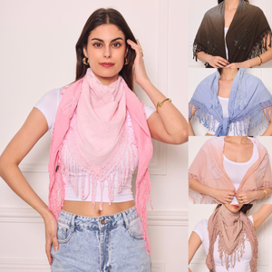 Foulard triangle en coton imprimé tie-dye à broderie de fleurs - 3 pièces