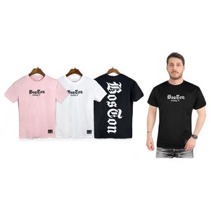 T-shirt uni col rond manches courtes décoré du motif "BOSTON"