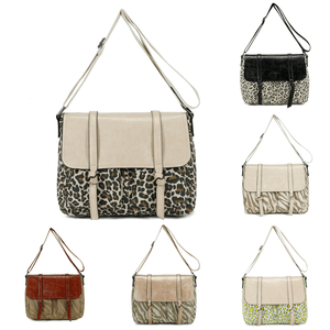 Sac bandoulière bimatière en toile et PU à motif animalier