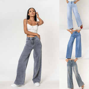 Jean Wide Leg taille haute en denim de coton stretch
