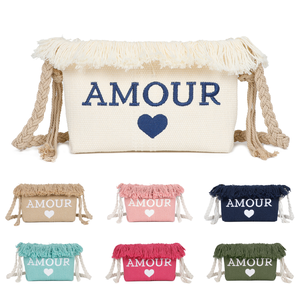 Pochette en toile zippée "Amour ♥" à bandoulière en corde tressée