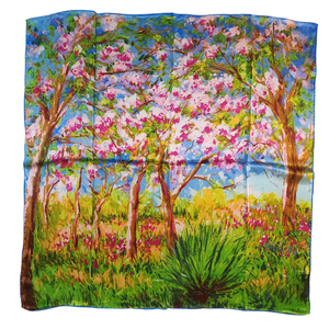 Echarpe carrée en soie reproduction de "Arbres en fleurs" de Claude Monet