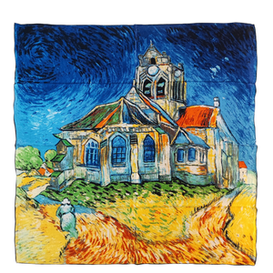 Echarpe carrée en soie "L'Église d'Auvers-sur-Oise" de Vincent Van Gogh
