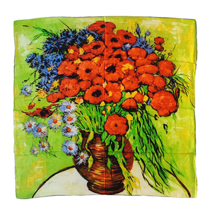 Echarpe carrée en soie "Marguerites et coquelicots rouges" de Vincent Van Gogh